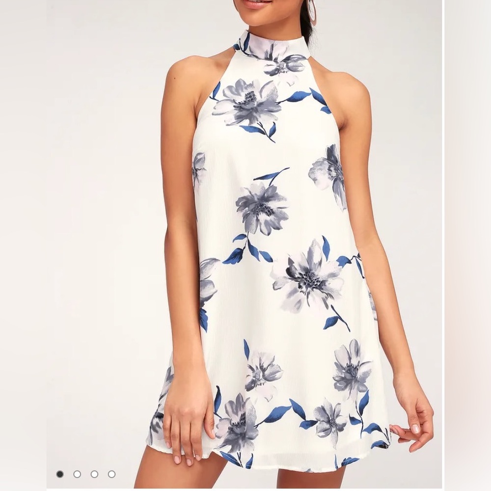 White w/ Blue Flower Dress